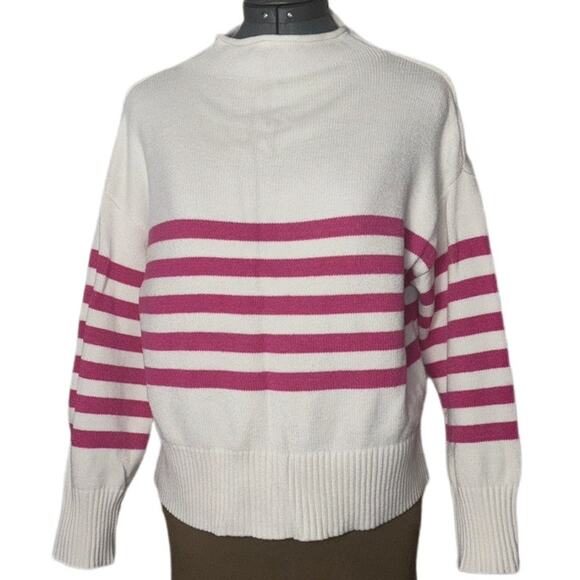 Truth by Republic Sweater Women's Size Medium Mock Neck White w/ Pink Stripes - Picture 4 of 16